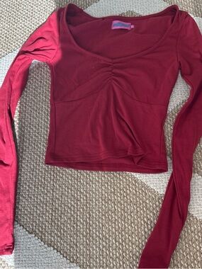 Edikted Red Long Sleeve Gathered Front Tee